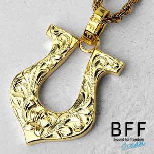 BFF ブランド ホースシューネックレス シルバー925 ゴールド 18K GP 金色 馬蹄 手彫り (50cmチェーン)