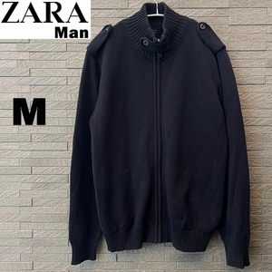 ZARA MAN BASIC ザラ マン　メンズ　ジップアップ カーディガン　紺・ネイビー　Mサイズ　ニット パーカ・ニットジャケット　上着 羽織り