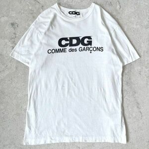 【コムデギャルソン】AD2019 希少 メンズXLサイズ 日本製 CDGロゴプリント シングルステッチ Tシャツ 白