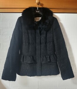 ★美品(3回)★Rene ルネ フォックスファー×ラメツイード フリルダウン ショートコート 34 黒 ¥168,000