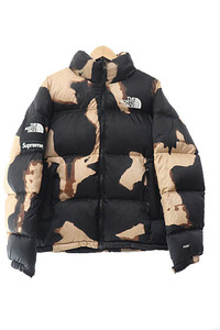 シュプリーム SUPREME ×THE NORTH FACE ノースフェイス 21AW Bleached Denim Print Nuptse Jacket ブリーチド デニム ヌプシ ダウン ジャ