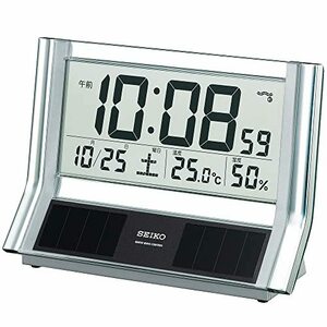 セイコー クロック 置き時計 ハイブリッドソーラー 電波 デジタル カレンダー 温度 湿度 表示 銀色 メタリック SQ690S SEIKO