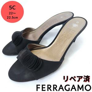 サルヴァトーレ・フェラガモ【Ferragamo】サテン ミュール 黒