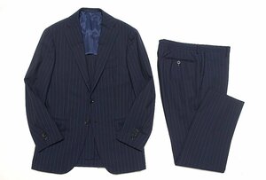 美品 RING JACKET リングヂャケット ウール ストライプ スーツ セットアップ ネイビー メンズ 42 春夏物