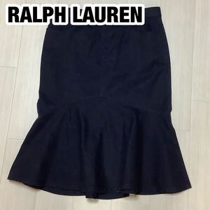 RALPH LAUREN ラルフローレン 膝丈スカート 7 ネイビー 切り返し 