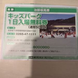 治部坂高原　スキー場　キッズパーク　1日入場無料券