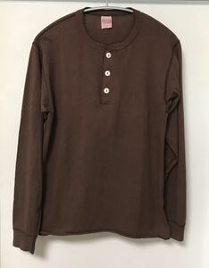 ◆【人気】Healthknit ヘルスニット/ ロングスリーブヘンリーネック Tシャツ BROWN M