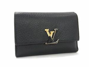 1円 LOUIS VUITTON ルイヴィトン M62157 トリヨンレザー ポルトフォイユ カプシーヌ コンパクト 三つ折り 財布 ブラック系 AX6836