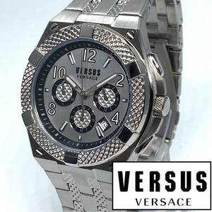 ★激レア 海外限定品 Versus Versace ヴェルサス ヴェルサーチ クロノグラフ メンズ 腕時計 イタリア クォーツ シルバー 高級品 新品即納