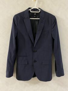 美品 H&M ジャケット サイズ42 メンズ チェック ネイビー Hennes & Mauritz スウェーデン エイチ・アンド・エム テーラードジャケット