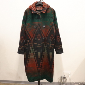 n146 80sビンテージ ウールリッチ WOOLRICH ネイティブ柄 総柄 ウールコート USA製■1980年代製 表記Lサイズ グリーン アメカジ 古着卸 70s