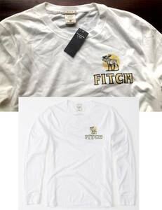 【既決USA】アバクロ★ Abercrombie@完売胸元&背中【Moose / FITCH】ロゴ入長袖Tシャツ【Abercrombie & Fitch Logo Long Sleeve Tee】白@M