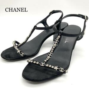 【希少】CHANEL シャネル サンダル アンクルストラップ ラインストーン 黒