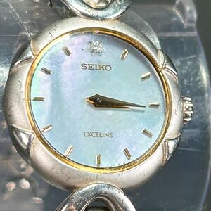 SEIKO セイコー EXCELINE エクセリーヌ 1F20-1C40 腕時計 クォーツ アナログ シェル文字盤 ラウンド 防水 チェーンバンドSILVER925 2針