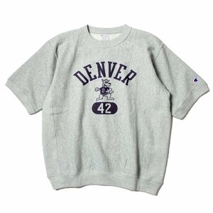 SALE 新品 Champion チャンピオンリバースウィーブ 半袖スウェット カレッジプリント Tシャツ マスコット キャラクター 染み込み 灰 XL