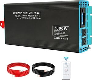 インバーター 2000W 正弦波 24V DC〜110V AC ピーク4000W リモコン付き USBおよびType C充電伝送インターフェース LCD液晶ディスプレイ