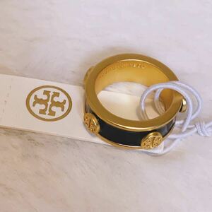 新品　TB037-06 Tory Burch トリーバーチ　定番　ロゴ　リング　ブラック　エナメル　指輪 US7 日本サイズ約14号 