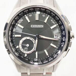 美品 稼働品 シチズン CITIZEN F150-T021581 ソーラー アテッサ エコドライブ 黒文字盤 チタニウム メンズ 腕時計 箱 ケース コマ R尼1115