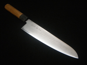 和式牛刀　包丁　200㎜　八角水牛柄　シェフズナイフ　和式柄　日本製　刃物　Damascus　Japanese　chefknife　sword