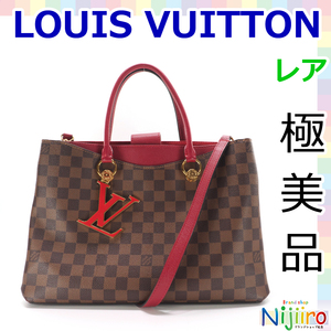 【極美品】ルイヴィトン ダミエ エベヌ LV リバーサイド トートバッグ ハンドバッグ ショルダーバッグ 赤紫 ブラウン リドゥヴァン 系