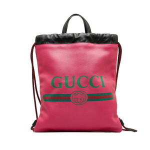 グッチ ドローストリング リュック ナップサック バックパック 523586 ピンク レザー レディース GUCCI 【中古】