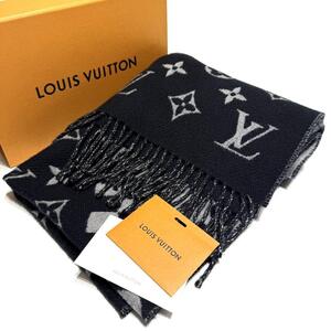 希少●未使用級●LOUIS VUITTON ルイヴィトン モノグラム エシャルプ ポルカグラム ドット ダミエ リバーシブル カシミヤ 黒 メンズ M73055