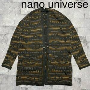 nano universe ナノユニバース ニットカーディガン ロングカーディガン 日本製 ネイティブ 総柄 ガウン サイズM 玉FS1253