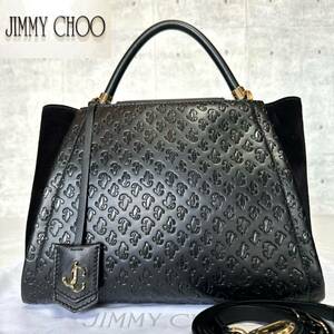 美品 JIMMY CHOO VARENNE JC モノグラム ジミーチュウ ヴァレンヌ BLACK ゴールド金具 2WAY ハンドバッグ トートバッグ ショルダーバッグ