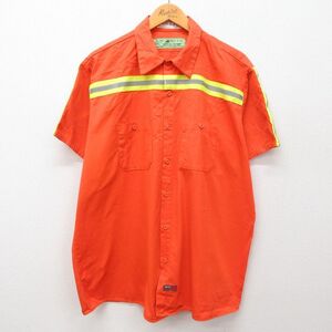 XL/古着 レッドキャップ 半袖 ワーク シャツ メンズ リフレクター 大きいサイズ コットン オレンジ 24aug03 中古 トップス