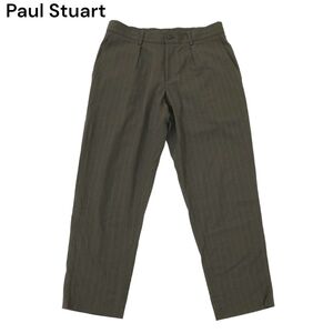 Paul Stuart ポール・スチュアート 春夏 麻 リネン混★ ストレッチ ストライプ テーパード パンツ Sz.48　メンズ　A4B03505_7#P