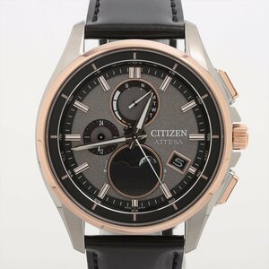 ■ 1円 ～ 正規 美品 参定12.6万■ CITIZEN シチズン ■ アテッサ BY1004-17X ■ ムーンフェイズ H874 ソーラー 電波 チタン ブラック PG