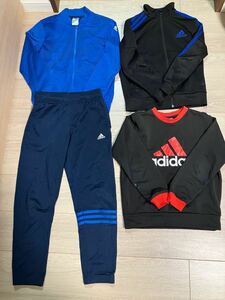 adidas アディダス キッズ 140cm 4点セット ジャージ セットアップ 裏起毛 スウェット ジャケット CLIMA LITE 黒 ブラック サッカー 陸上