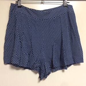 一度着用☆ forever21 レトロ ドット プリーツ ショートパンツ ML ネイビー ホワイト ハイウエスト ミニスカート キュロット 紺 青 白 水玉