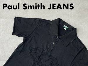 ☆送料無料☆ Paul Smith JEANS ポールスミス ジーンズ 古着 半袖 アニマル柄 ゾウ柄 ポロシャツ メンズ M 細身 ダークグレー トップス 