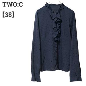 TWO.C レディース【M】デザインブラウスレーヨン綿混 ラメ刺繍ネイビー