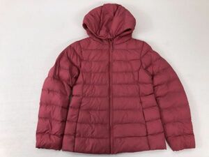 UNIQLO ユニクロ オーセンティック 古着 ジップアップ 中綿 フーディー パーカー ジャケット キッズ 子供服 ナイロン100% 140 ピンク