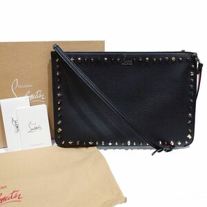 【極美品】Christian Louboutin クリスチャン ルブタン 2WAY バッグ ルビクラッチ レザー スタッズ クラッチバッグ 黒 赤 3175006 鑑定済