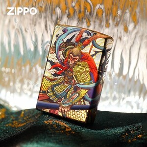 Zippoライター 正規品 伝統古法 銀メッキ＆金箔加工 ジッポーオイルライター孫悟空デザイン 真鍮製 未使用 喫煙グッズ