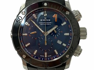 【美品】 EDOX エドックス 10221 クロノオフショア1 クォーツ メンズ 腕時計 ラバーベルト 稼働品 紺色文字盤