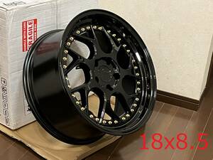 新品！Aodhan DS01 18x8.5+35 5穴 PCD100 Gloss Black W /Gold Rivets Concave USDM Hellaflush