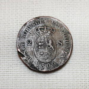 1809年 デンマーク 2 SKILLING - KING FREDERIK VI 22mm ◆ q-33