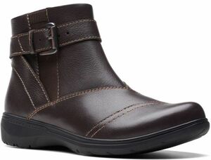 Clarks 23cm ブーツ レザー ダークブラウン 軽量 サイド ジッパー ヒール オフィス スニーカー チェルシー パンプス AAA194