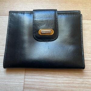 1円〜 BALLY バリー ブラック レザー 二つ折り財布 良品