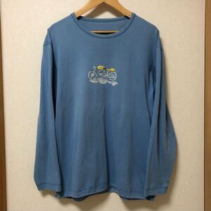 送料込 日本製 Papas ロンT Lサイズ 青系 USED パパス 長袖 Tシャツ プリントT blue made in JAPAN