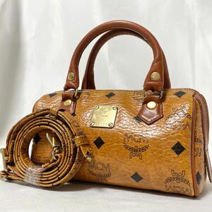 1円 ● 外観美品● MCM エムシーエム モノグラム ヴィセトス柄 レザー ２WAY ショルダーバッグ ハンド ミニ 斜め掛け ブラウン レディース