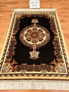 ペルシャ絨毯・最高級ハンド&マシン織り・ 世界最高密度150万ノット ・豪奢なクムデザイン 120cm×80cm ch46