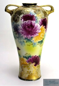 オールドノリタケ Noritake 菊　ダリア　金彩　花瓶