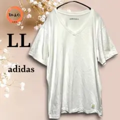 アディダス　メンズ　Vネック半袖Tシャツ　白系　LLサイズ