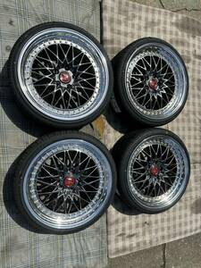 WORK VSXV 19×8.0J+21(o) ブリリアントシルバーブラック ゴールドピアス 新品215/35R19 2023年付 中古品4本セット 程度良し