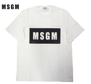 【XS】MSGM(エムエスジーエム) ボックスロゴプリント ビッグシルエット 半袖 Tシャツ ホワイト